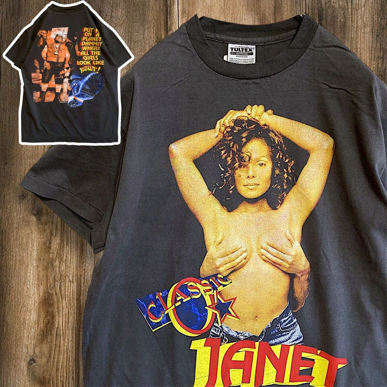 ジャネットジャクソン　【ワールドツアー限定Tシャツ】giantタグ　M 黒　半袖 ジャネットジャクソンワールドツアーTシャツgiantタグL 黒半袖