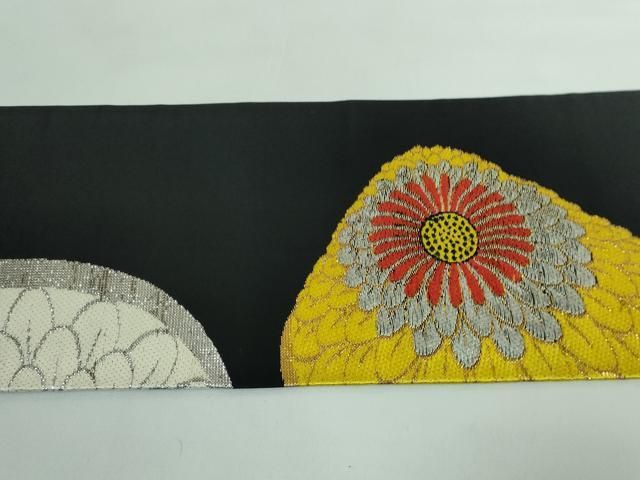 平和屋本店□極上 龍村美術織物 九寸名古屋帯 一灯菊 黒地 金銀糸 逸品