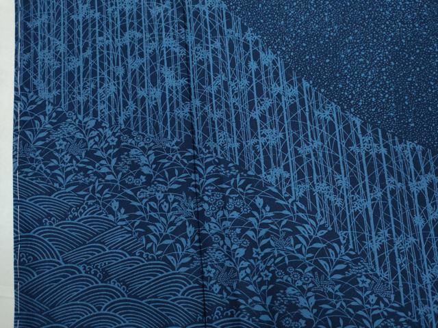 平和屋着物○こんや 天然藍染 色無地 草花地紋 濃鼠色 正絹 逸品