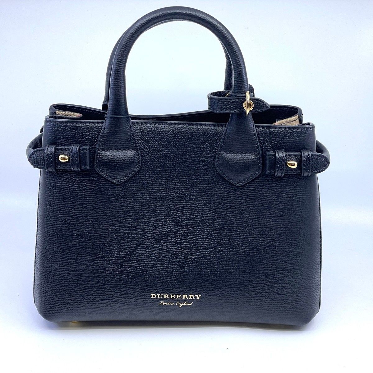 ♥ バーバリー 4023700 スモールバナー ブラック|ゴールド金具 2WAYバッグ ショルダー レザー ノバチェック メガチェック