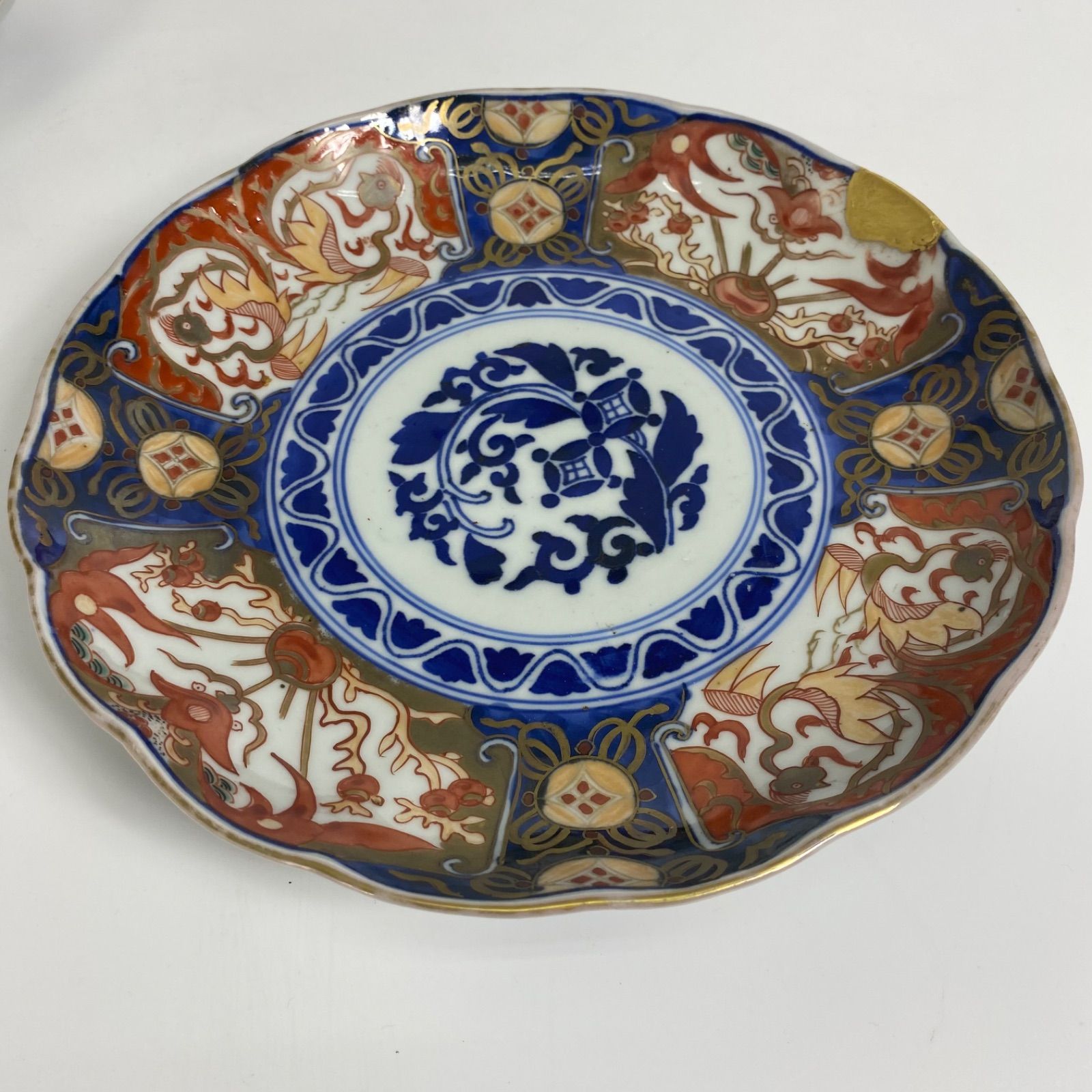 希少 古伊万里 長春富貴 印判 金継ぎ有 アンティーク色絵皿 ペア