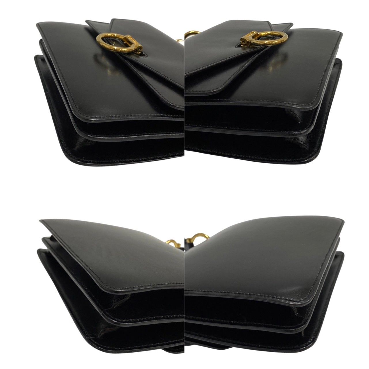極美品 袋付 CELINE セリーヌ ヴィンテージ ロゴ 金具 カーフ レザー 