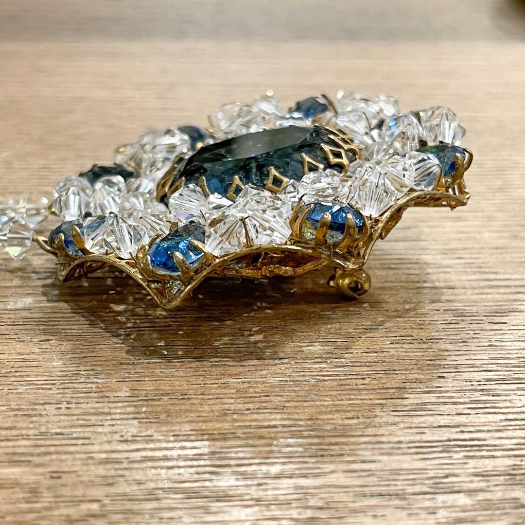 Miriam Haskell ビンテージ ブローチ 初期 MIRIAM HASKELL 1940年代 ブローチ クリスタル ブルー