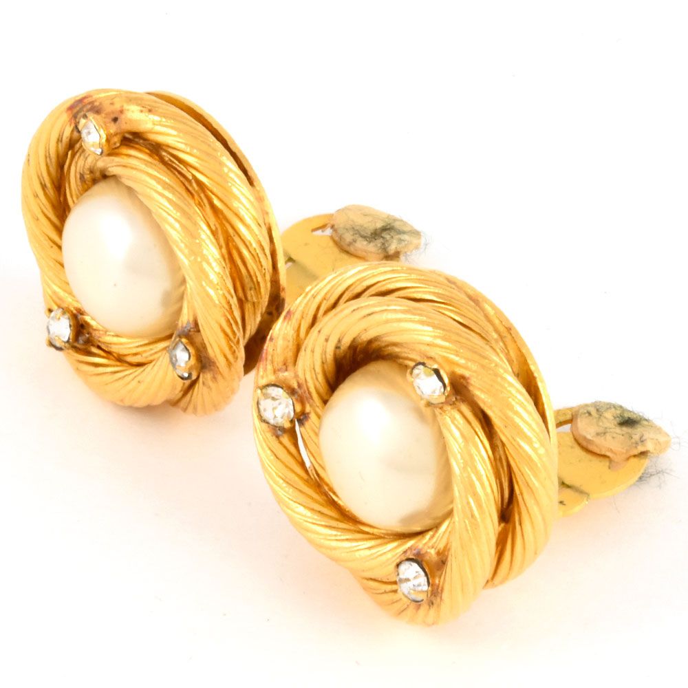 シャネル CHANEL フェイクパール サークル イヤリング ラインストーン  