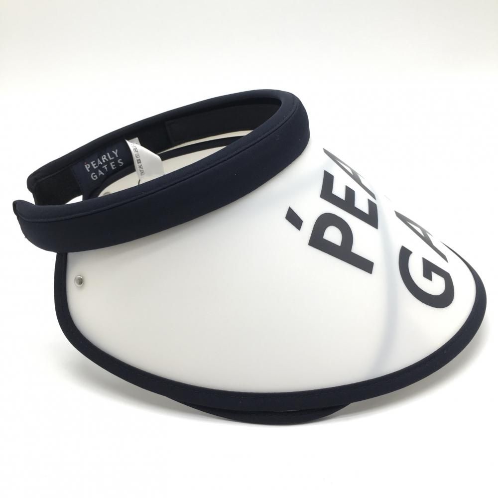 新品】パーリーゲイツ つば広サンバイザー 白×ネイビー PGニコちゃん