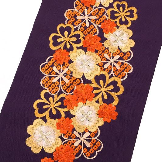 半衿 振袖 成人式 半襟 刺繍 紫 オレンジ 桜 鹿の子絞り 金糸 シルエリー Ｓｉｌｅｌｌｙ おしゃれ半衿 モダン エレガント 上 No.10-0186
