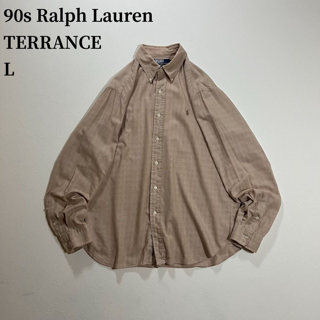 90s Ralph Lauren TERRANCE BD チェック 長袖シャツ ラルフローレン ベージュ 16 40|41 古着