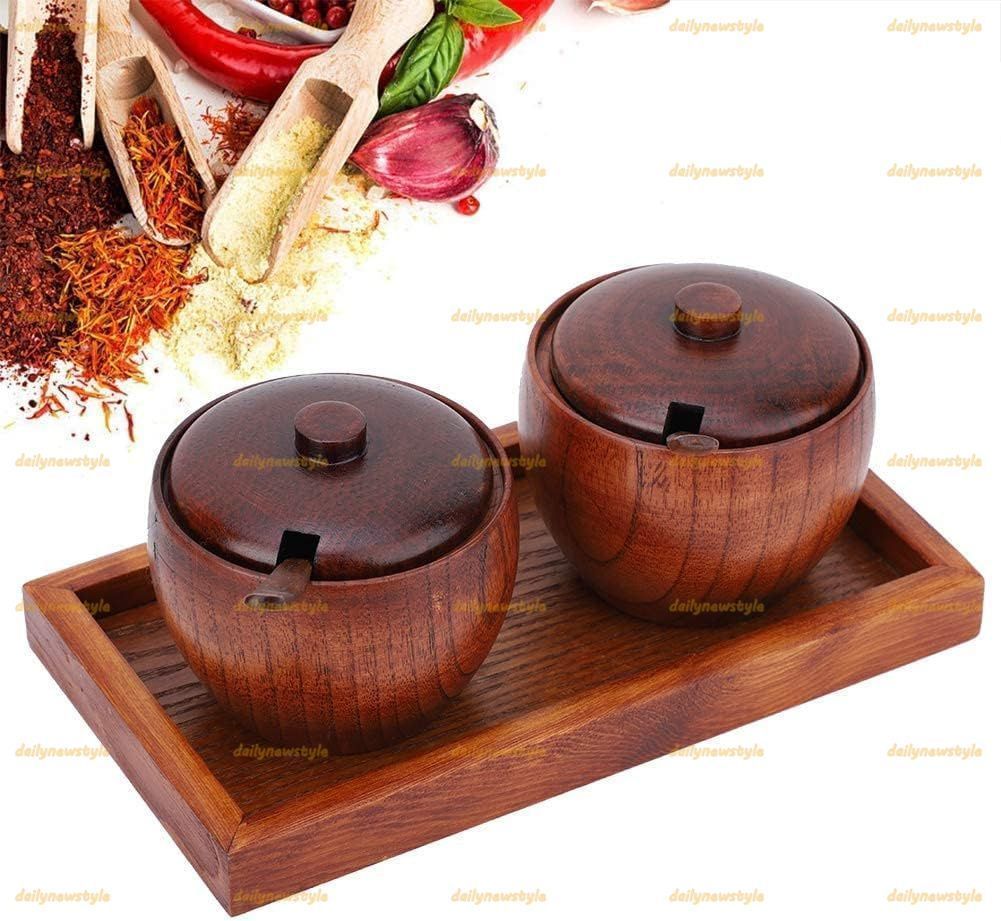 人気推薦◆木製調味料容器セット 調味料ポット 調味料ボックス シュガーボウル スパイスジャーセット サービングスプーン 蓋 ベース