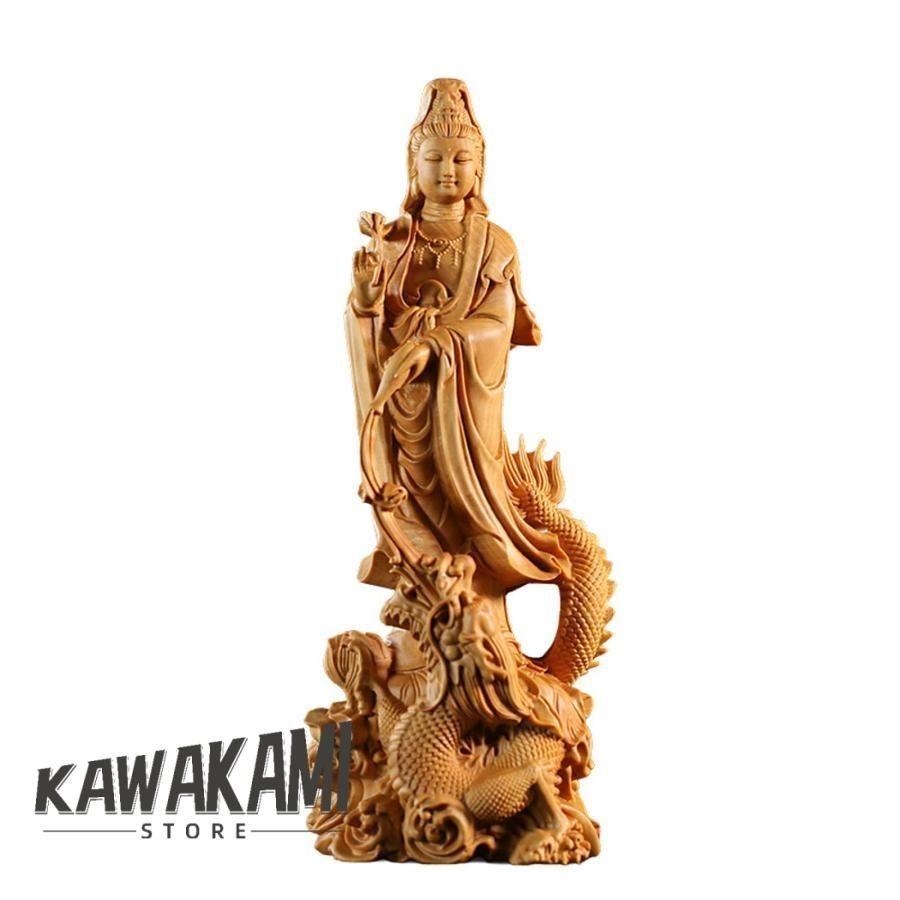 新品風水 龍上観音 観音像 龍乗観音 龍観音 木彫り 仏壇仏像