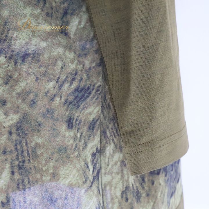 レディース トクコプルミエヴォル TOKUKO 1er VOL トップス チュニック ブラウス タートルネック 緑 黄色 カーキ 柄 模様 薄い 軽い 伸縮 ストレッチ イエロー系 グリーン系 日本製 トップス レディースファッション オシャレ 秋冬