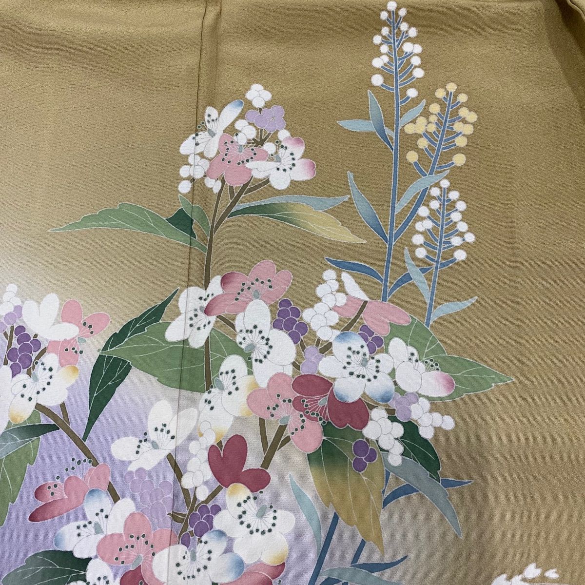 訪問着 美品 名品 枝花 波 ぼかし 薄ピンク 袷 身丈159cm 裄丈63.5cm S  