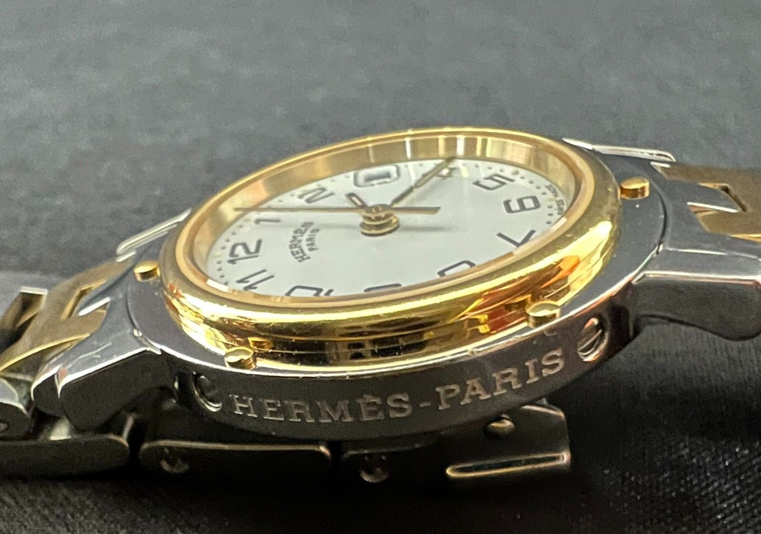 USED】HERMES エルメス クリッパー CL4.220 GP/SS 白文字盤 ゴールド