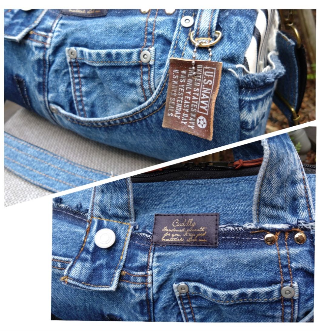 №768【DENIM❌️ドラム缶型ボストンバッグ♥】デニムリメイク