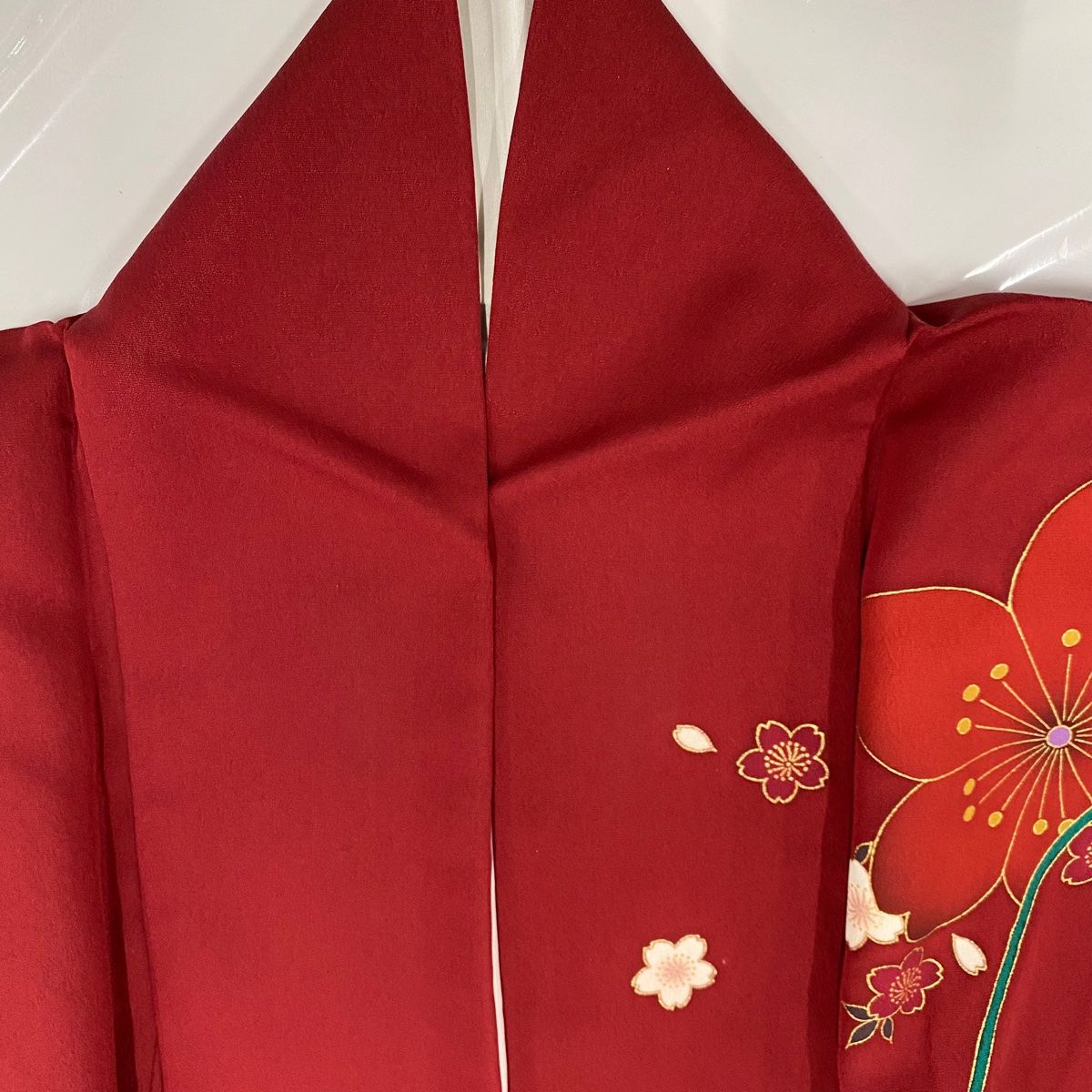 振袖 身丈161cm 裄丈67.5cm L 袷 鞠 桜 金彩 赤 正絹 名品