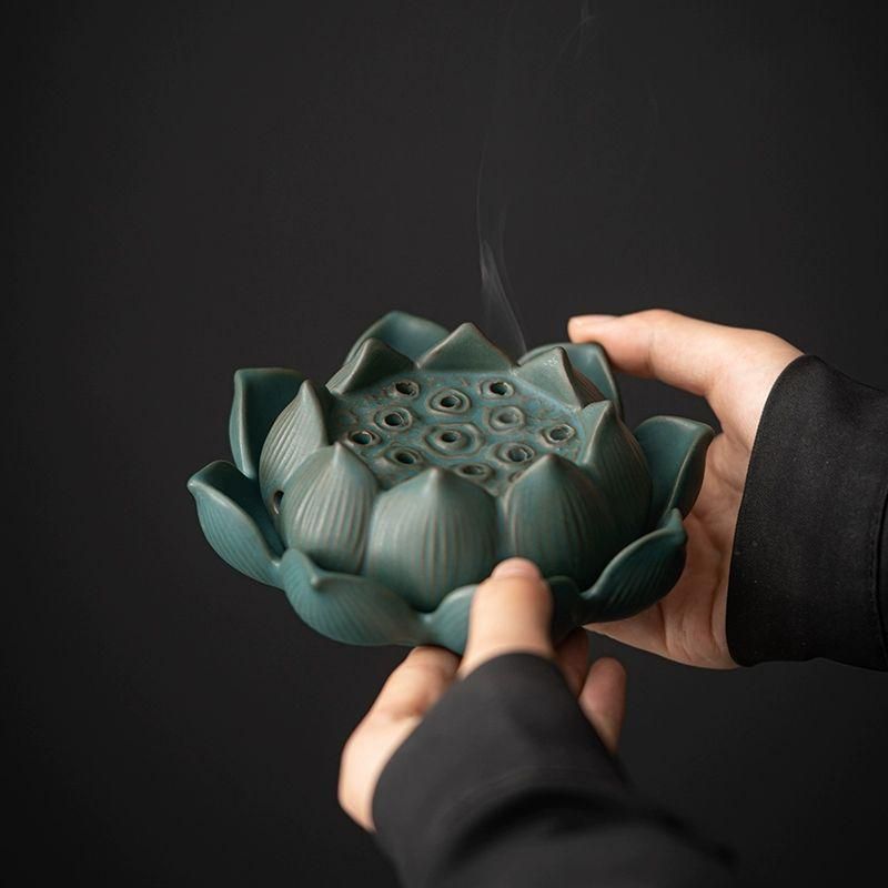 禅意香炉 茶道具 香道具 工芸品 美術品 置物 陶磁蓮華香炉 禅意香炉 室内檀香沈香炉 茶道具 香道具 工芸品