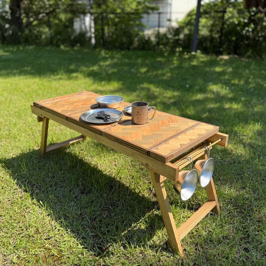 IGT対応 折りたたみテーブル ヘリンボーン天板 アウトドアローテーブル