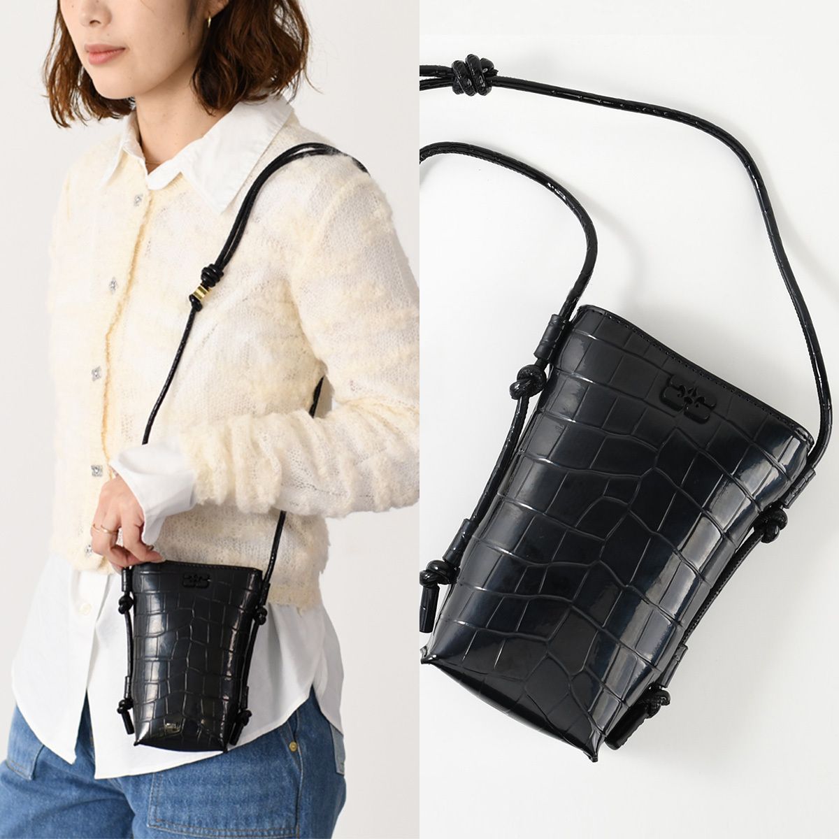 GANNI ガニー バッグ ショルダーバッグ CROCO PATENT BOU CROSSBODY 