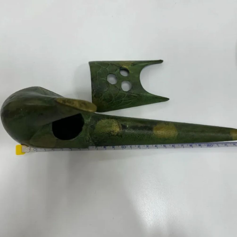 A【骨董】高岡銅器 香炉 雉香炉 銅製品 菊の紋 青銅色 三枝