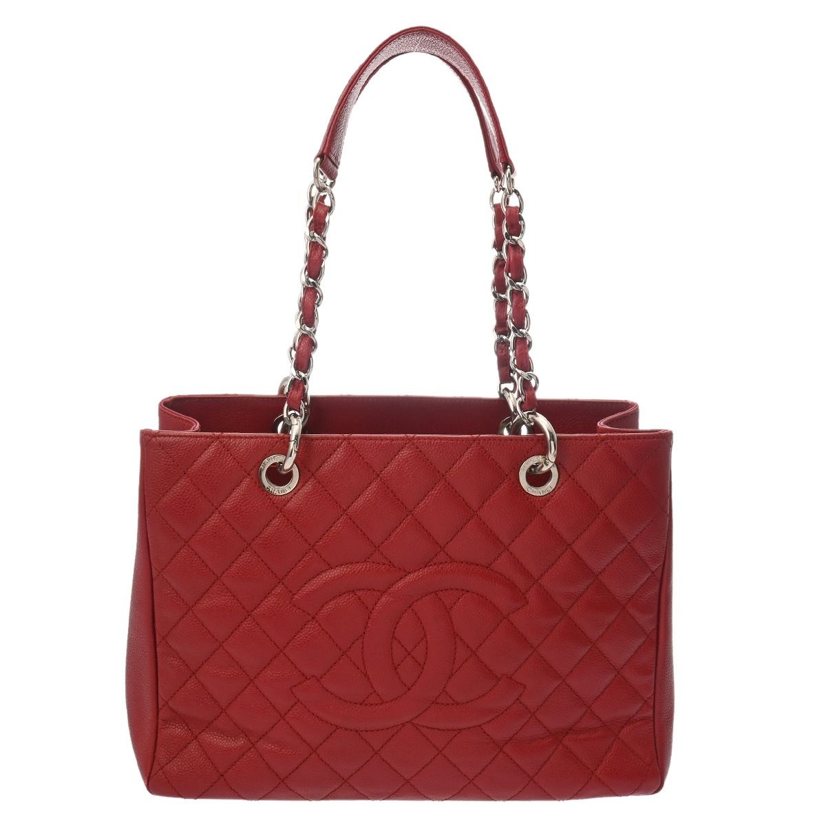 シャネル GST グランドショッピングトート レッド レディース キャビアスキン トートバッグ