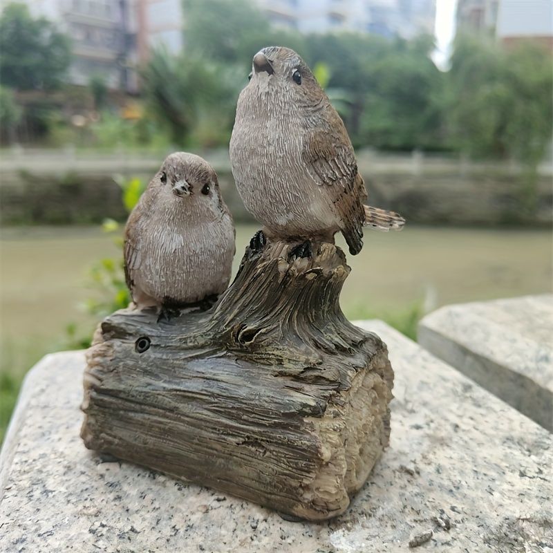 置物 オブジェ ガーデンオーナメント 丸太に止まっている2羽の鳥 小鳥 