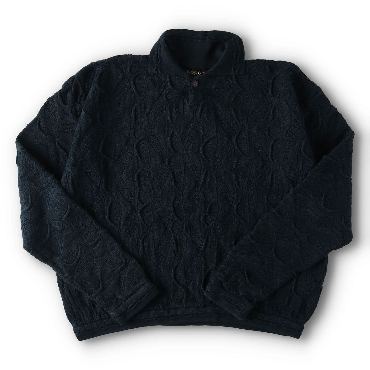 古着 クージー COOGI オールブラック 総柄 襟付き コットンニット 