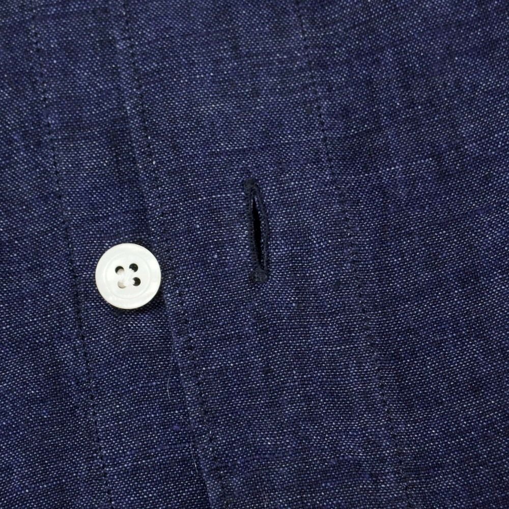 中古】フィナモレ Finamore リネン ホリゾンタルカラーシャツ ネイビー