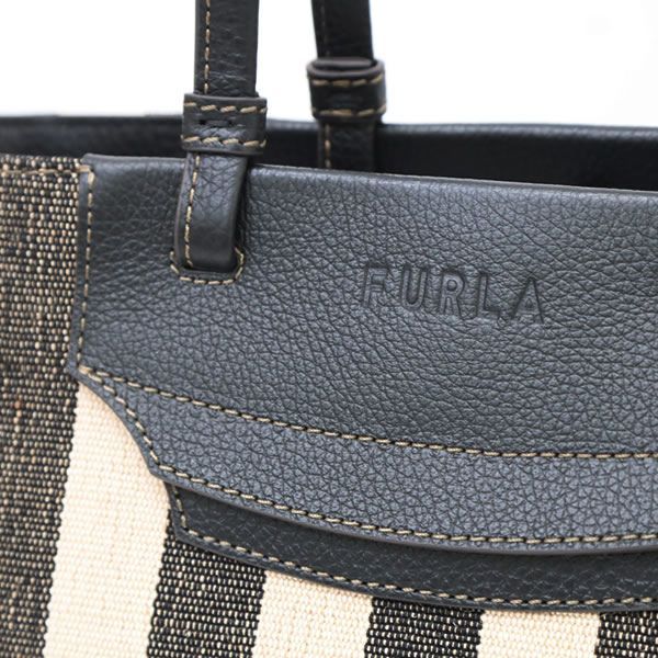 フルラ FURLA メラヴィリア MERAVIGLIA M TOTE コットン×リネン/レザー トートバッグ ストライプ ブラック系基調  [レディース] WB00510 BX0635 1007_TYY00