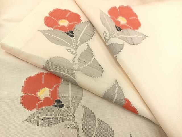 平和屋着物▽上質な紬　単衣　枝椿　正絹　逸品　BAAT1103hv 平和屋着物▽上質な紬 単衣 枝椿 正絹 逸品 BAAT1103hv