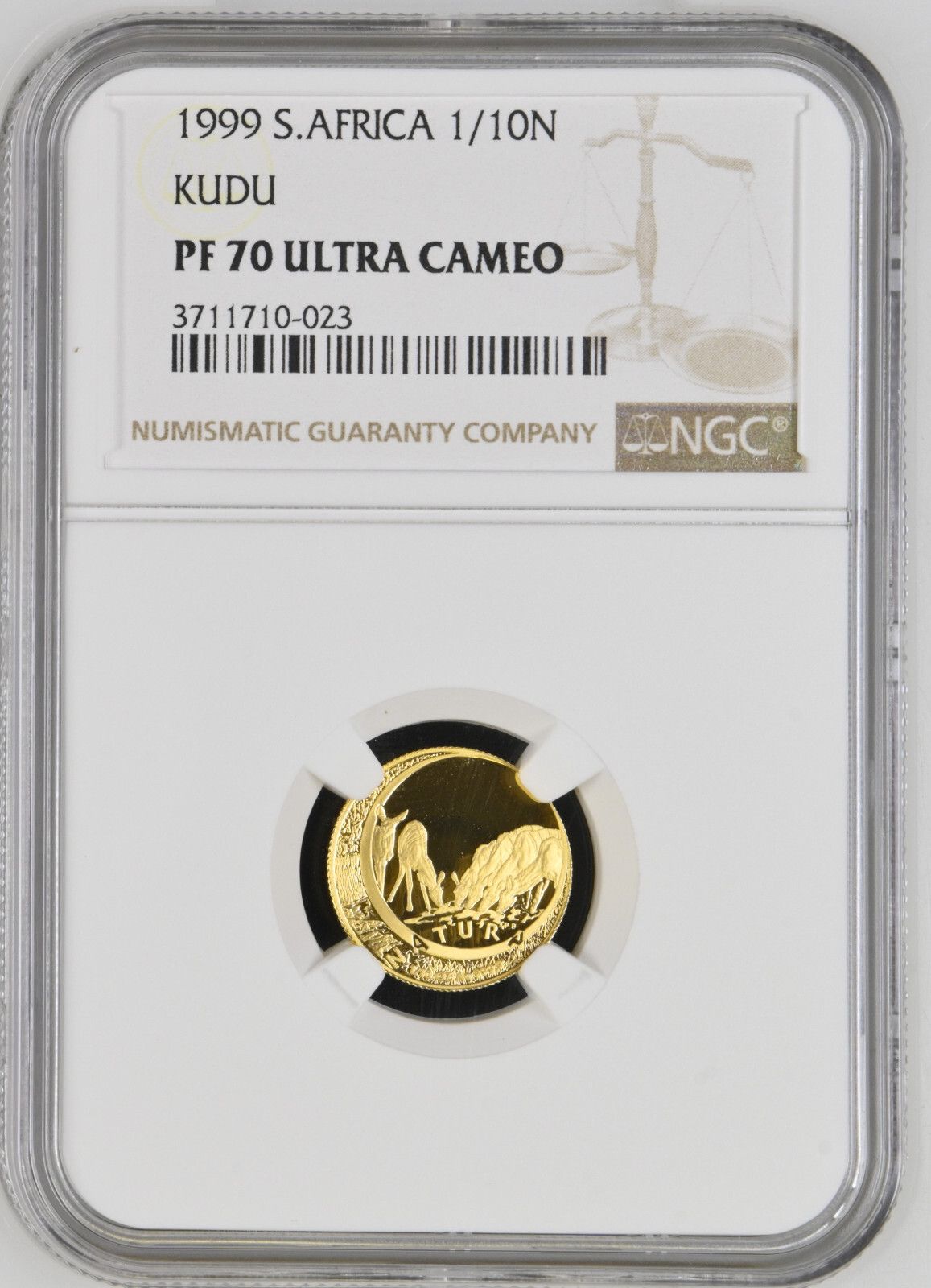 South Africa 1999 Wildlife Natura Kudu 1|10 Oz G Proof Coin NGC PF70 UCAM