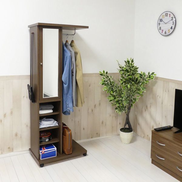 高級洋ダンス ダークブラウン ハンガーラック ミラー付き ディスカウント ミラー付ハンガーラック ブラウン 組立式