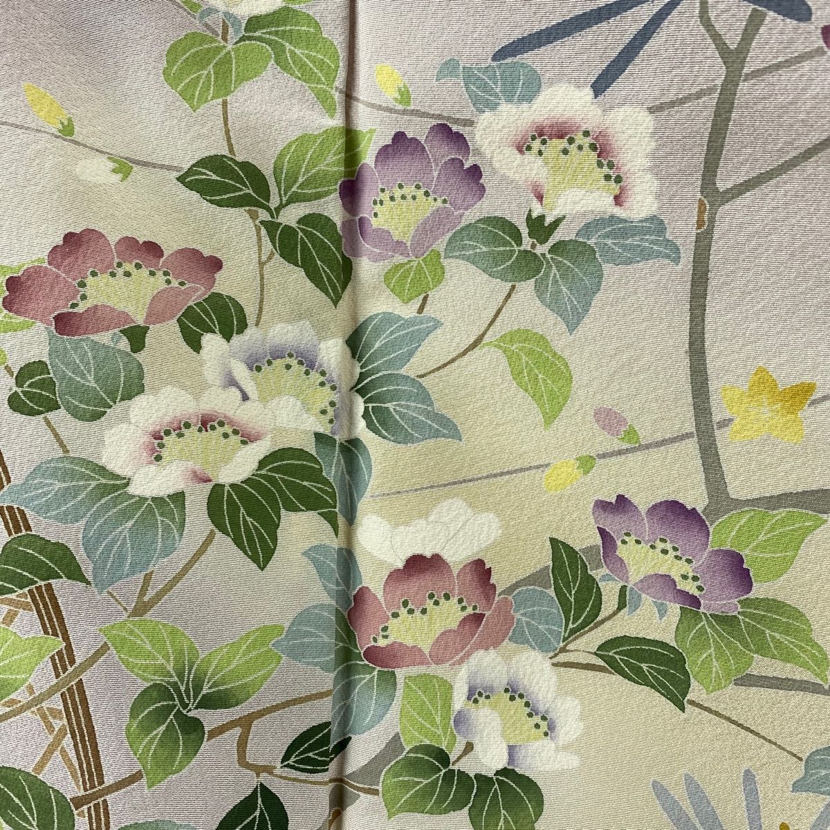 訪問着 身丈164.5cm 裄丈68.5cm L 袷 松本健一 落款 枝花 曲垣 ぼかし  