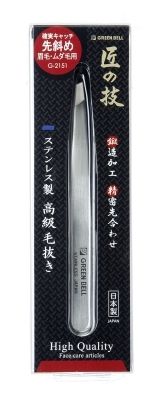 まとめ買い-12点セット ステンレス製 毛抜き 先斜め グリーンベル メイク