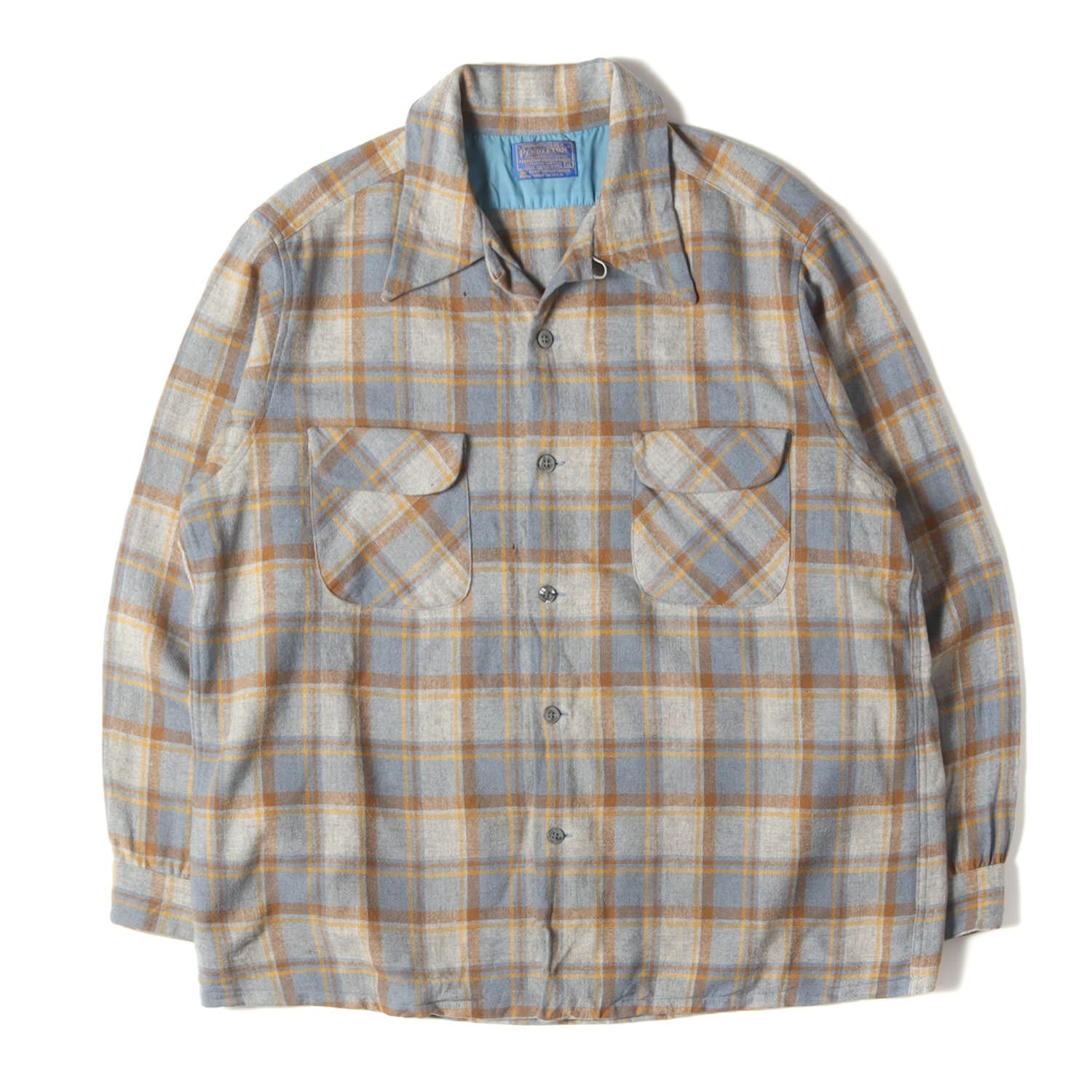 サイズ 好配色 PENDLETON ペンドルトン シャツ サイズ XL | 70s オープン チェック ウール ボード シャツ | 開襟 シャツ | ブラウン グレー ブルー | トップス カジュアルシャツ 長袖 メンズ