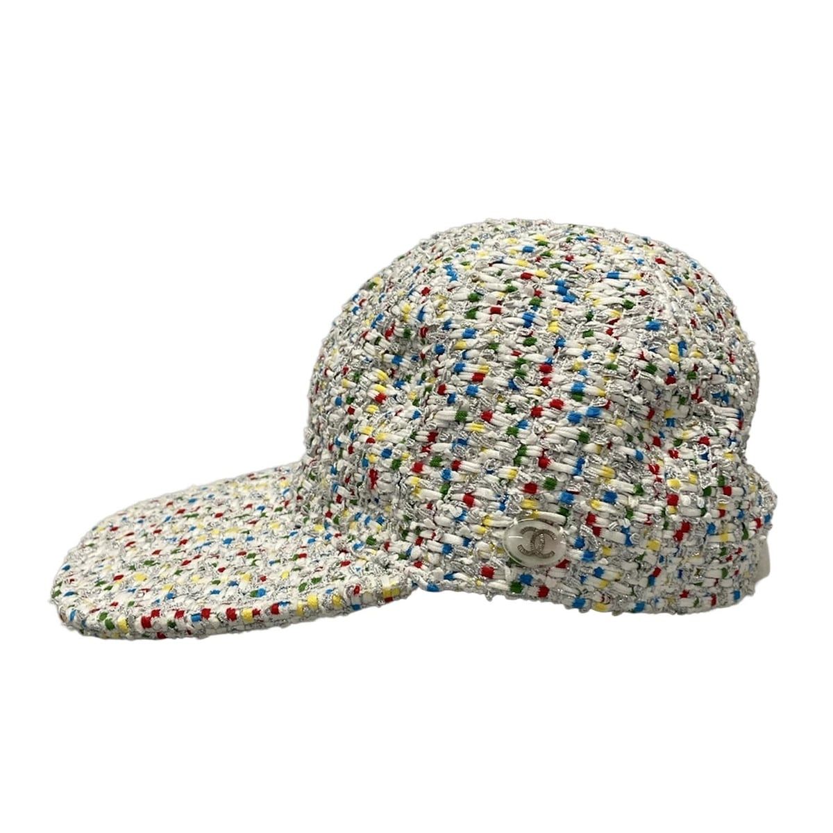 CHANEL シャネル 帽子 - 白×シルバー×マルチ ツイード コットン