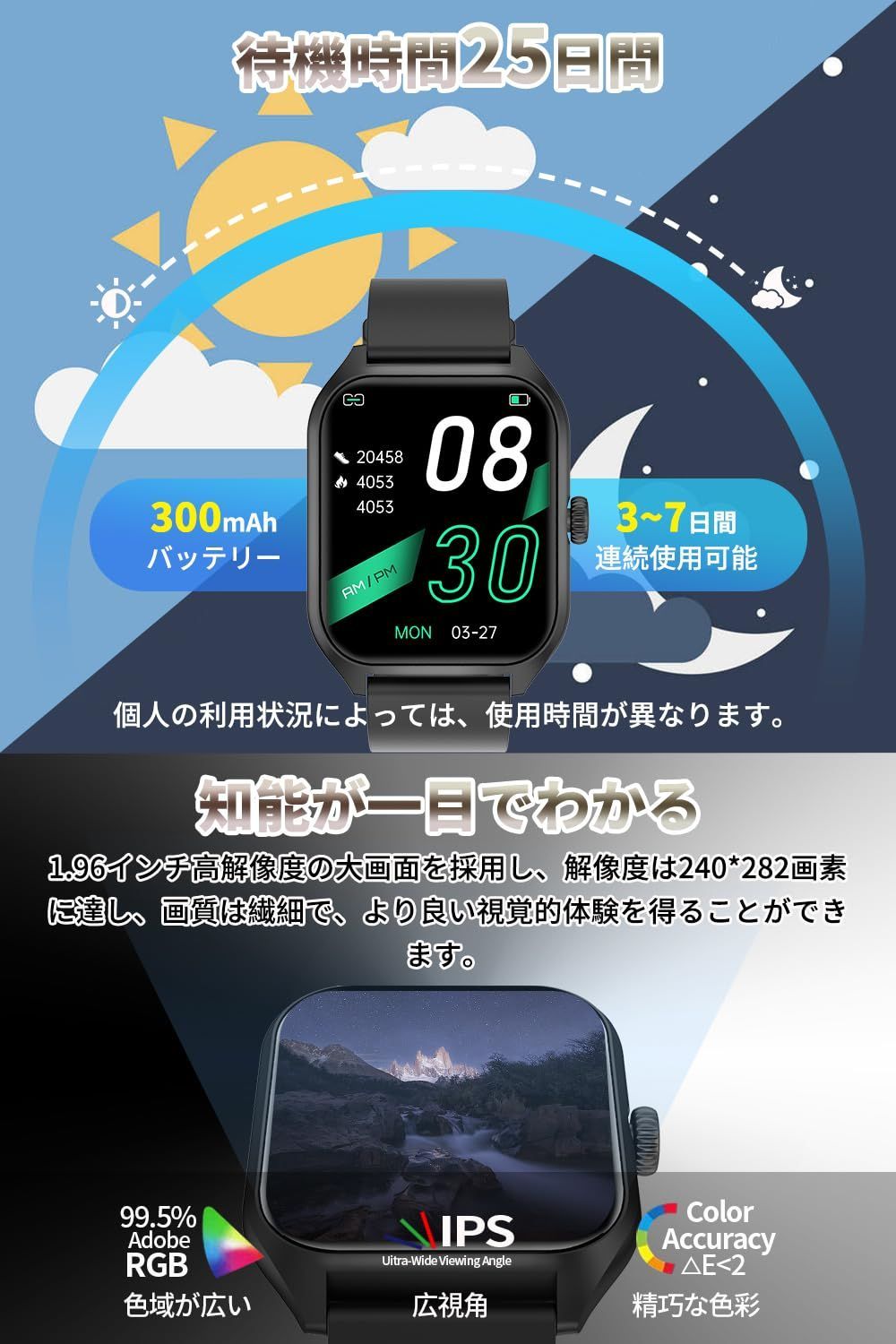 在庫セール】計算機 天気予報 腕上げ点灯 明るさ調整 アラーム iPhone