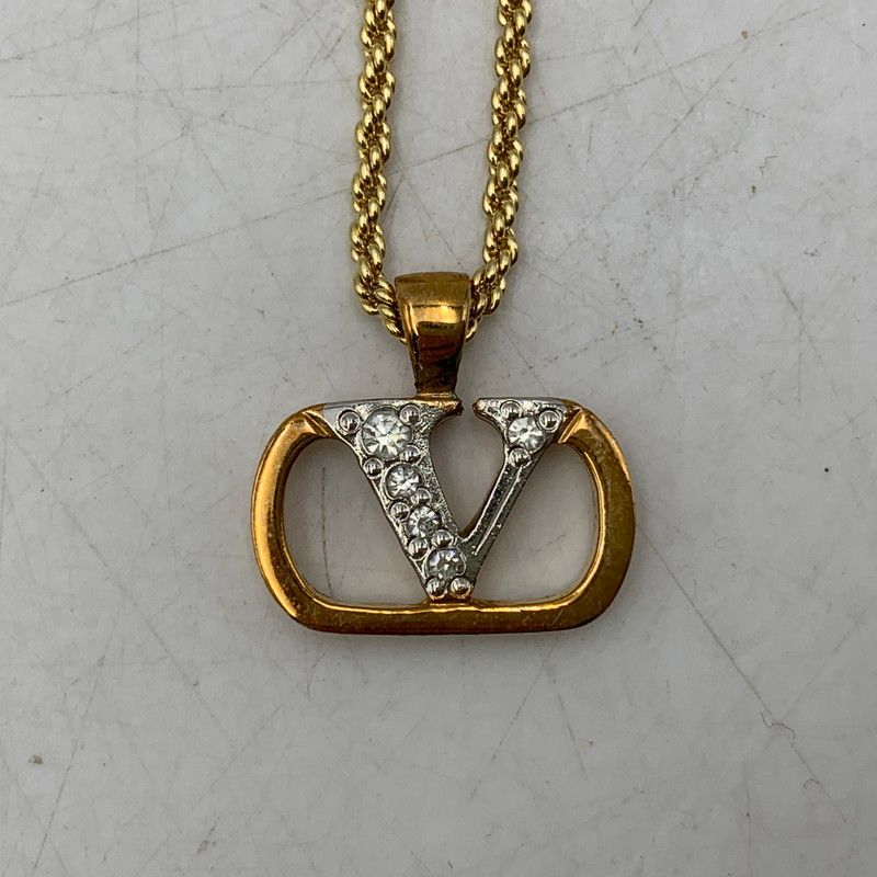 中古品】VALENTINO ヴァレンティノ V-LOGO LINE STONE NECKLACE