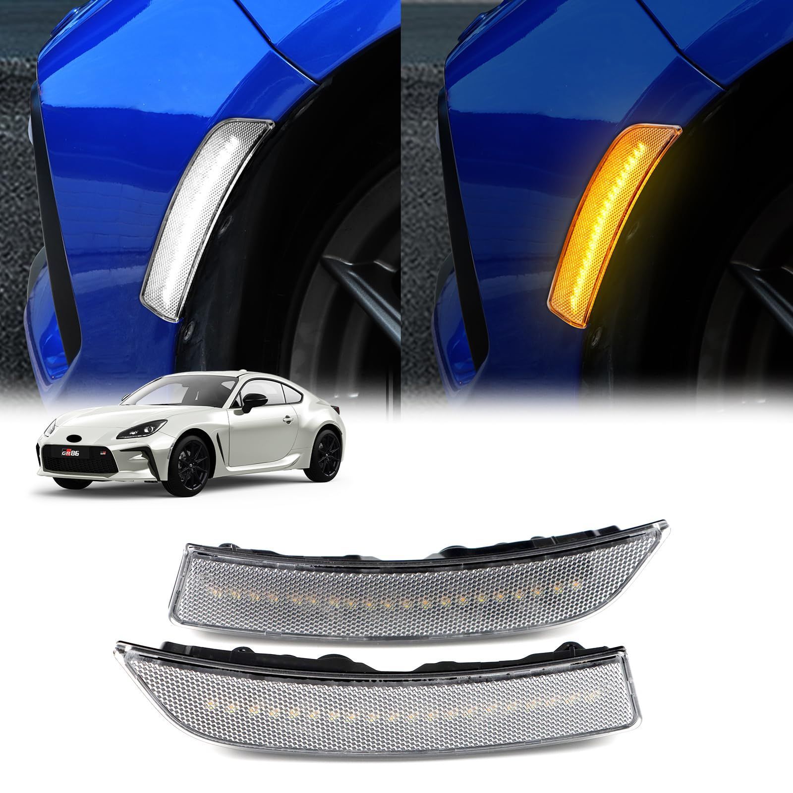 KUNGKIC トヨタ GR86 ZN8 スバル BRZ ZD8 2021 2025 2025 2025 2025 LED 流れるタイプサイドマーカー シーケンシャルウインカー IP67防水 高輝度 取り付け簡単 外装 アクセサリー クリアレンズ
