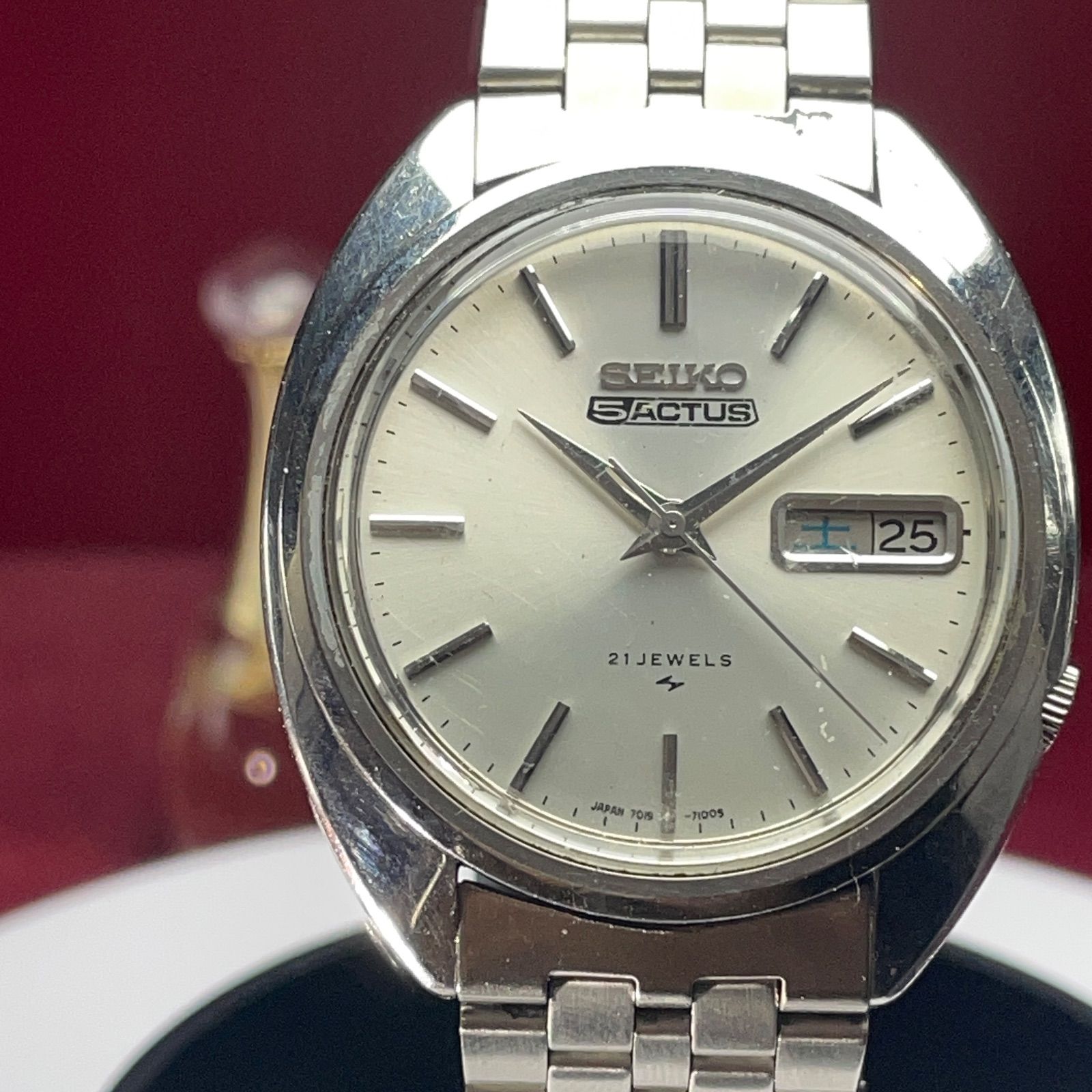 1975年5月製 セイコー5アクタス デイデイト21J 希少ピンクダイヤル 1975年製 SEIKO 5 ACTUS 自動巻 21石 SEIKO製ブレス ヴィンテージ