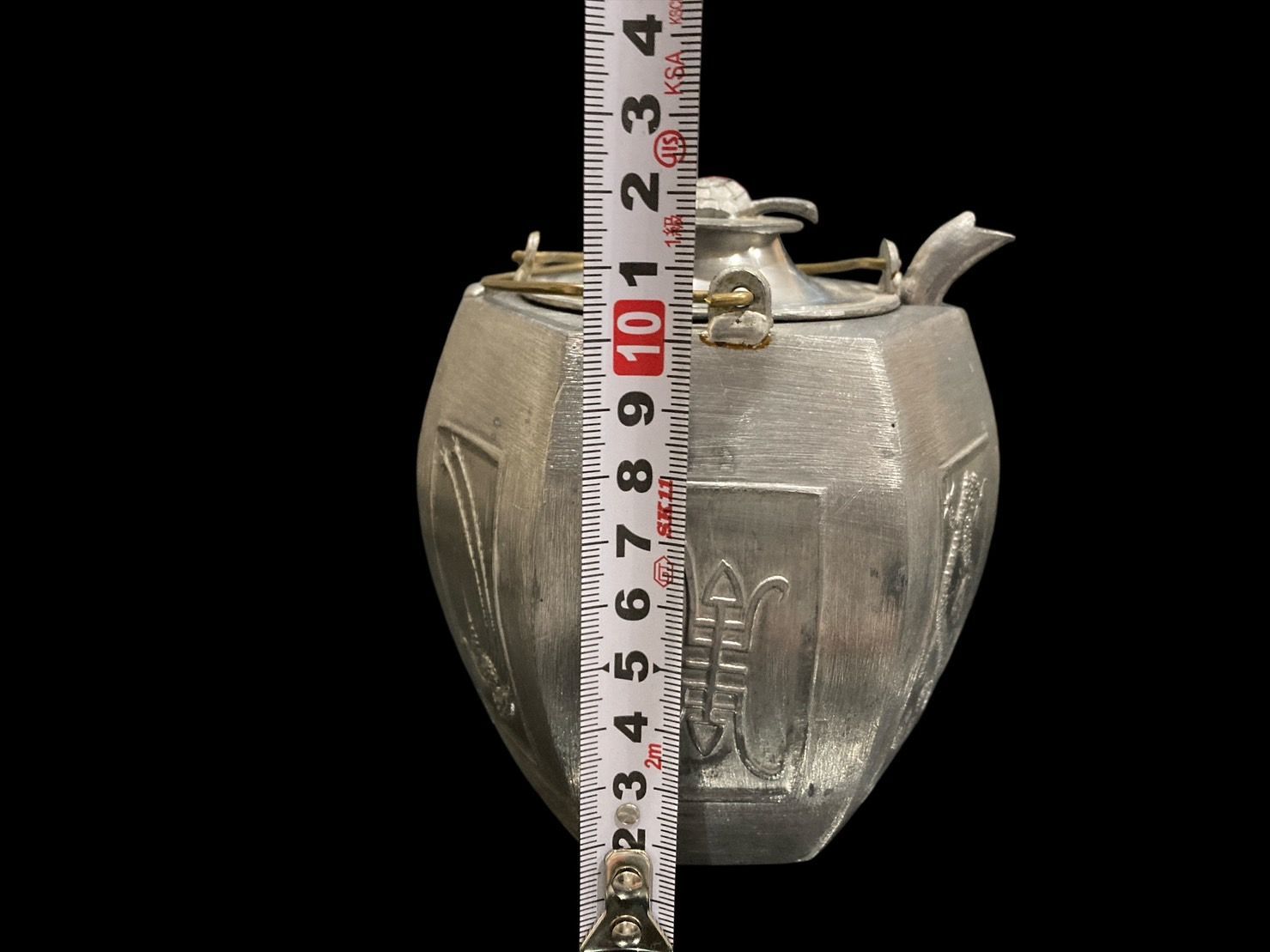 中国美術 龍鳳凰文六角酒器 銚子 熱燗 錫器 錫製 中国酒器 龍 鳳凰