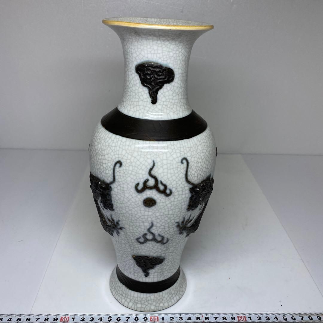 中国美術 哥窯雲龍図花瓶