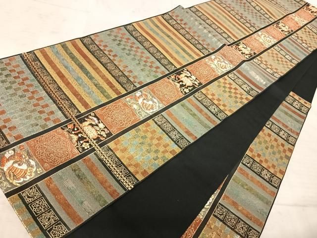 平和屋着物◎六通柄袋帯 段箔正倉院文 金糸 正絹 逸品