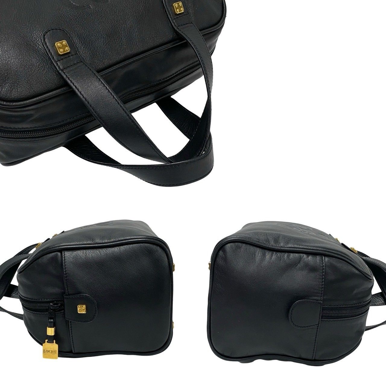 極 美品 袋付き 希少品 LOEWE ロエベ アナグラム ロゴ ナッパ レザー 本革 ハンドバッグ ミニ ボストンバック ブラック 黒 36315 -  メルカリ