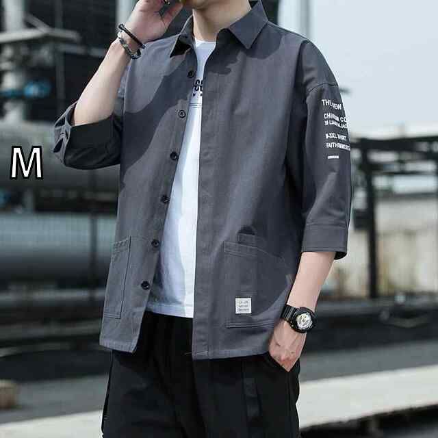 [M ]メンズ ファッション 服 男性用 オシャレ シンプル 大人 かっこいい 大きいサイズ ストリート 紳士服 夏 ハイエンド 七分袖 シャツ カジュアル マルチ ポケット 薄手 ワークジャケット