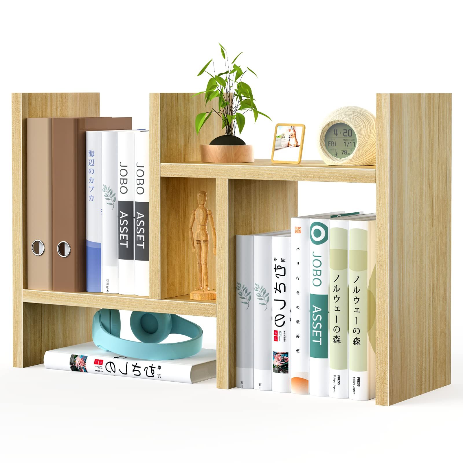 卓上収納 木製 伸縮型本立て 多種組み立て方式 デスク上置き棚 (くるみ色) BESONT