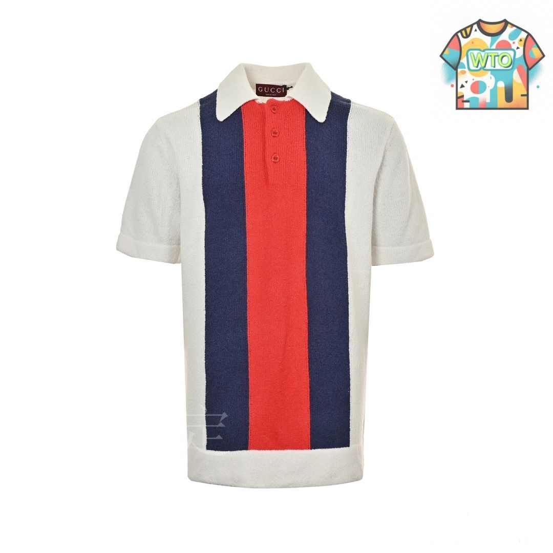 GUCCI 水色 ストライプポロシャツ 今日特価】Gucci 24SS カラーブロックストライプナップキャップ