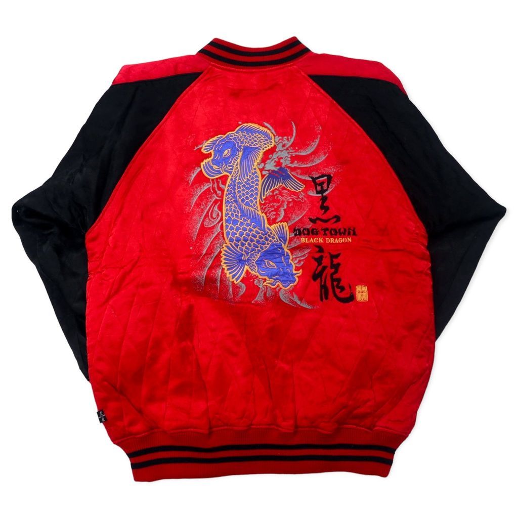 DOG TOWN スカジャン XL レッド レーヨン キルティング 両面刺繍 黒龍