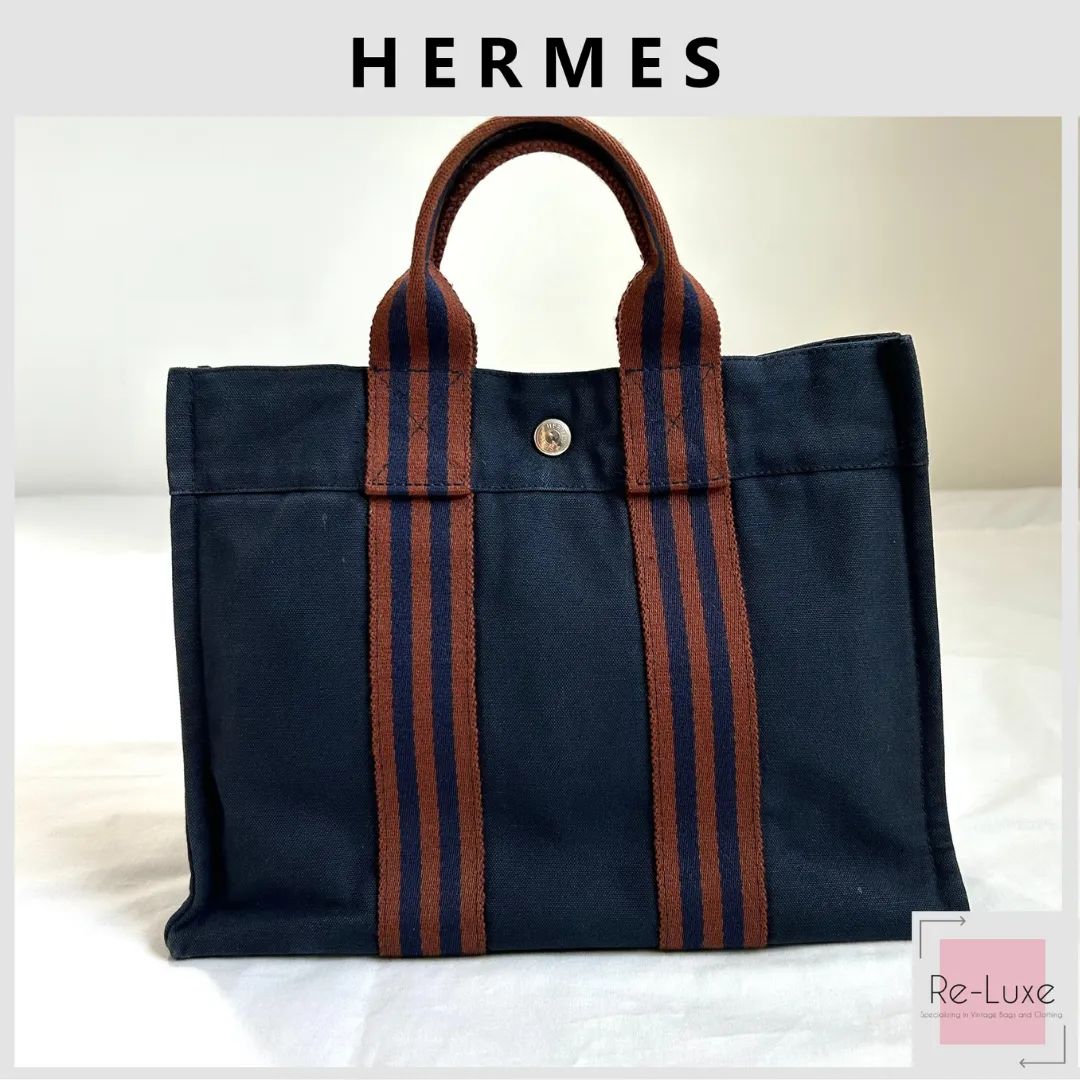 美品✦HERMES エルメス フールトゥ PM ネイビ×ブラウン トートバッグ - メルカリ