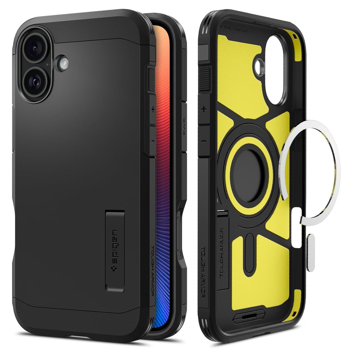 【人気商品】iPhone 16 ケース MagSafe対応 耐衝撃 マット Spigen 2重構造 米軍MIL規格 タフ・アーマー（AI）・マグフィット ACS08216 (ブラック)