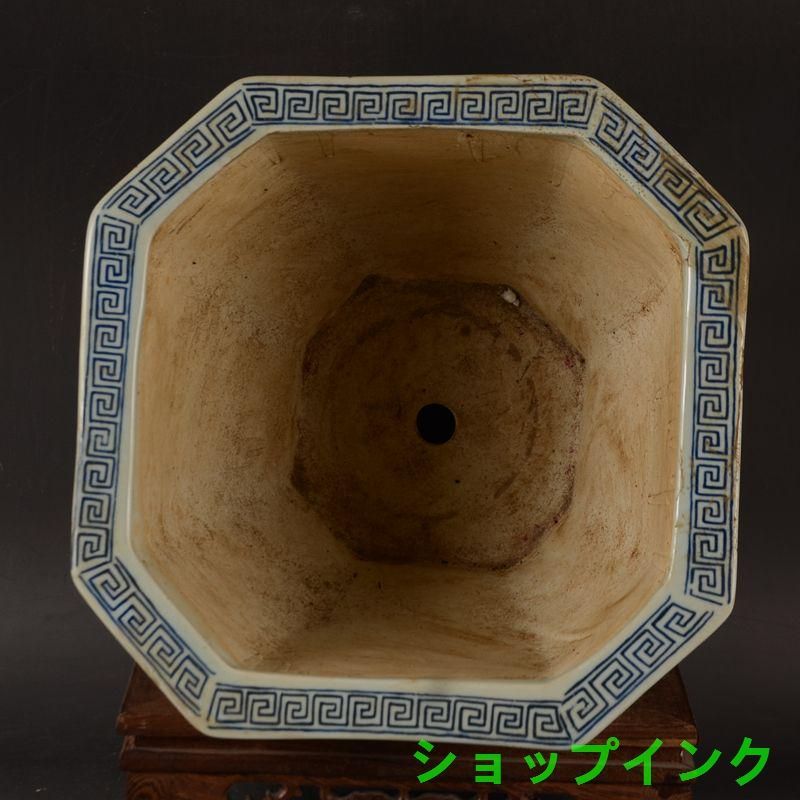 青花開窓庭楼四方高脚鉢 陶磁器 装飾品 現代工芸品美術品 置物 青花開窓庭楼四方高脚鉢 陶磁器 装飾品 現代工芸品美術品 置物
