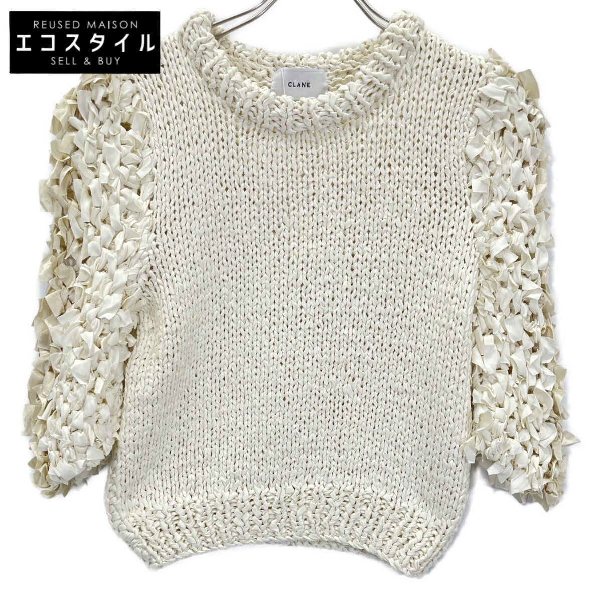 CLANE クラネ 24AW ﾎﾜｲﾄ 17106ｰ2252 FRILL HALF SLEEVE HAND KNIT TOPS 1